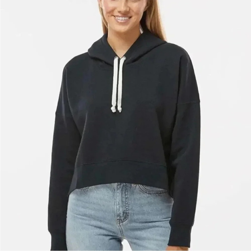 Black Hoodie Women Cropped Sweatshirt - Picture 1 of 4